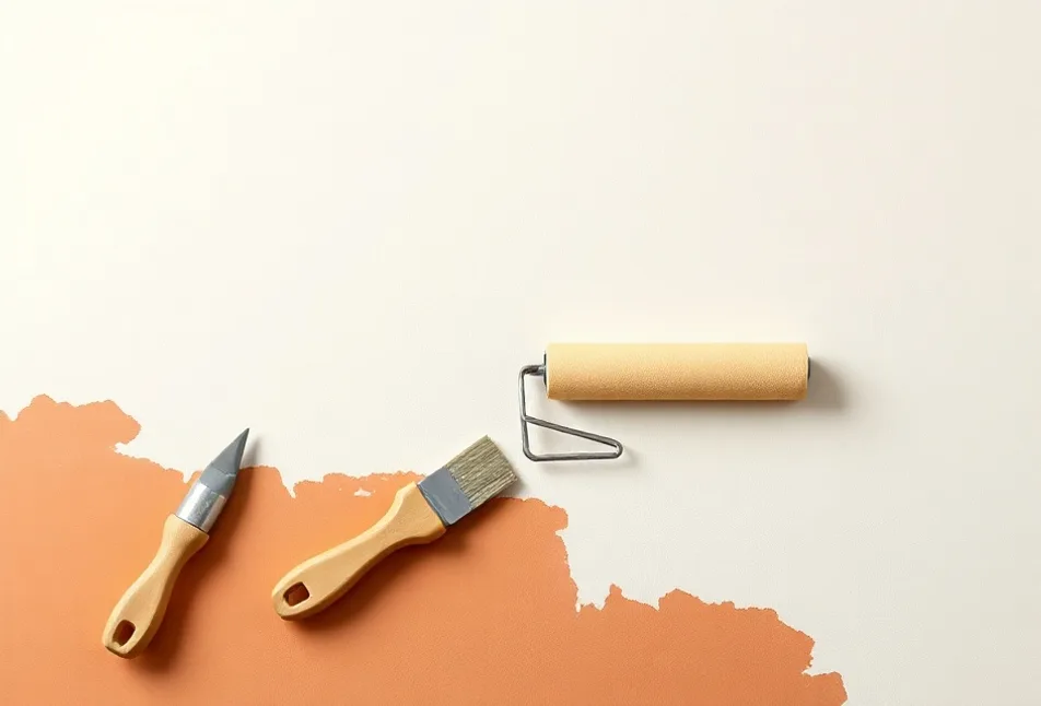 Outils de peinture disposés dans l'ordre des étapes du chantier