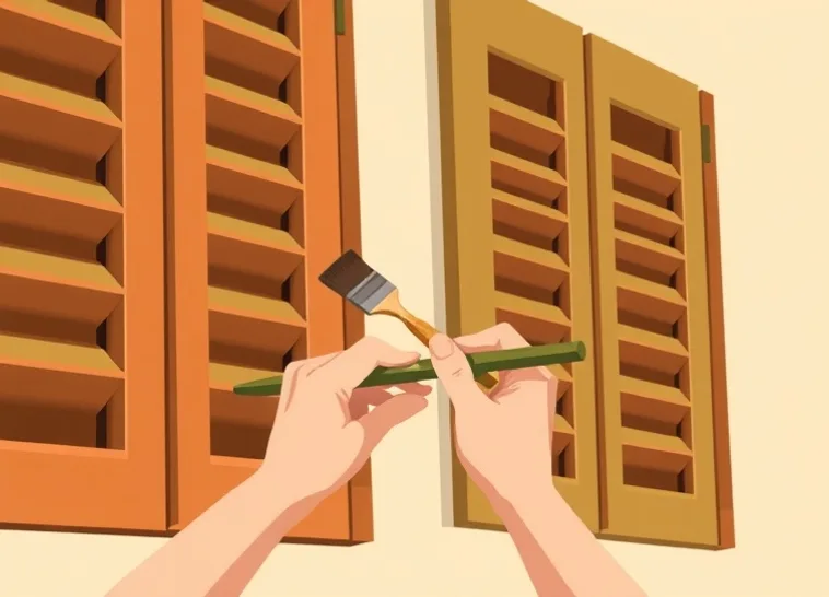 Mise en peinture au pinceau de volets et d'encadrements en bois