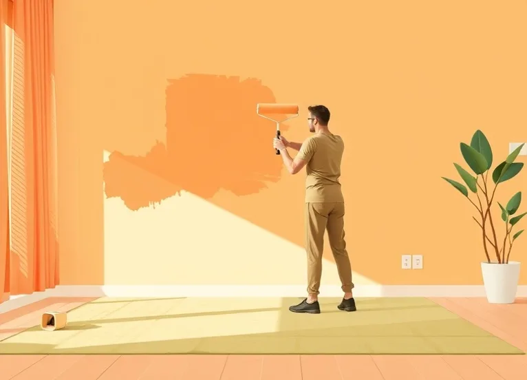 Peintre appliquant la peinture au rouleau sur un mur de salon