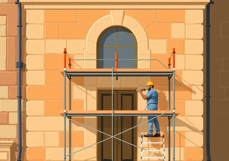 Ravalement de façade en pierre, nettoyage et application d'enduit