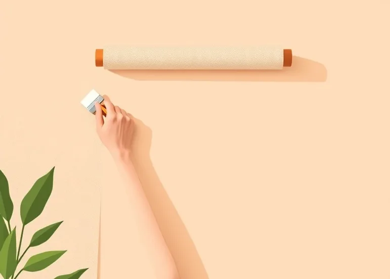 Pose de papier peint, rouleau et brosse à maroufler